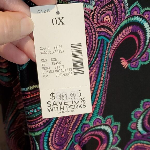 Catherines 0X Black Multicolor Paisley Slipover Maxi Dress Stretch 524 - Picture 8 of 10